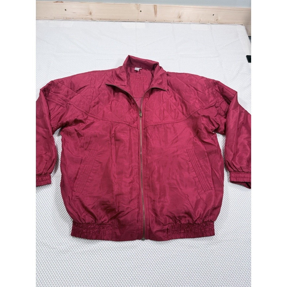 Vintage FUDA International Silk Bomber Jacket Pink Quilted Full Zip Womens